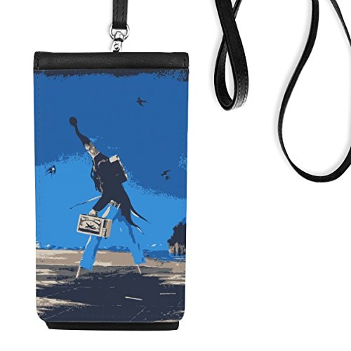Faux téléphone en cuir motif cartoon bleu pour vos sorties légères