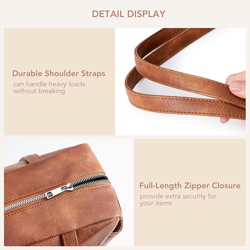 Image of KALIDI Tote Bag Vegan Leather Women Pocket Utility Bag Faux Leather Shoulder Travel Purse Vintage Handbag for Work