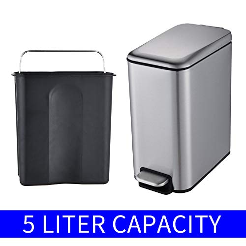 Hilfa 5 Liter/ 1.3 Gallon Compact Stainless Steel Rectangular Step Trash Can, Bathroom Trash Can, Kitchen Trash Can,Kitchen Waste Bins,Brushed,Sb3200-Br #TOP5