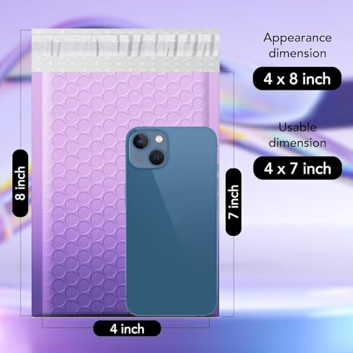 Image of Fuxury 4x8 Bubble Mailer 100 Pack Gradient Purple Cute Bubble Envelopes | Opaque Strong Adhesion Pattern Padded Mailing Envelopes for Shipping Jewelry,Makeup,Trading Cards #000 Thick Padded Mailer