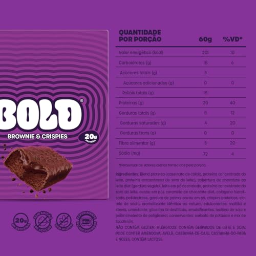 Barra de Proteína BOLD Snacks Brownie & Crispies (20g de Proteína) - Caixa com 12 unidades