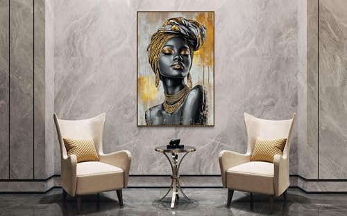 Toile portrait femme africaine peinture à l'huile afrocentrique décoration murale maison 70x100