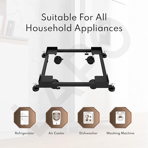 Image of LAPO Heavy-Duty Adjustable Washing Machine Stand-Trolley with Wheels for Home, Strong Metal Body for Washing Machine, Single /Double Door Fridge - Air Cooler,3 Years Warranty- Black (Pack of 1)