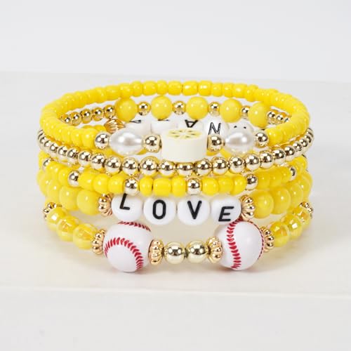 Image of Football Baseball Soccer Beaded Bracelets for Women Stackable Game Day Sports Theme Bracelet