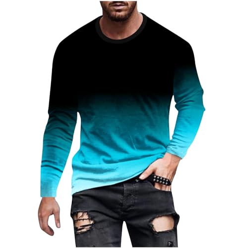 Muscularfit Mens Long Sleeve Shirts Casual Gradient Color Loose Pullover Graphic Tee Shirts Fall Fashion Athletic Sweatshirts