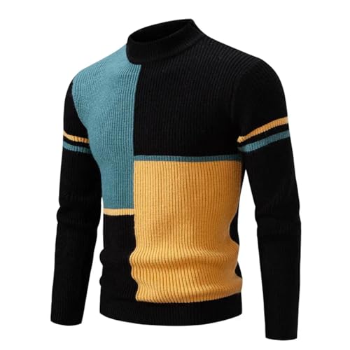 Men's Stand-Up Collar Pullover, Spliced Knitted Warm Sweater, Slim Casual Top3