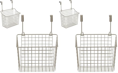 Spectrum Grid Over The Cabinet Wire Storage Basket Large (Satin Nickel Powder Coat) - Organizer for Bathroom, Kitchen, Under Sink, Pantry, Hair Tools, & More (Pack of 2)