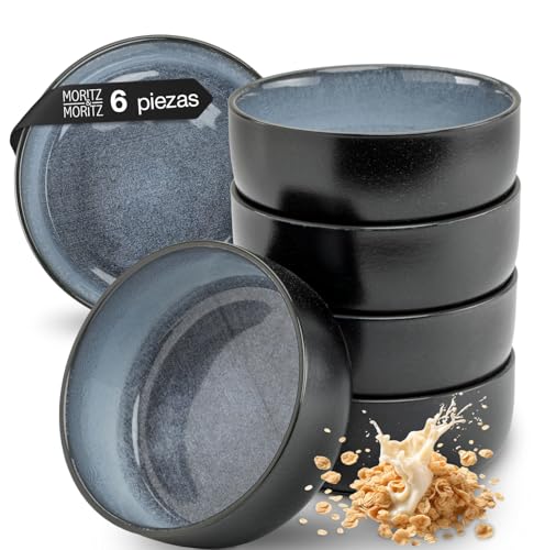 Moritz & Moritz VIDA - Juego de 6 cuencos para cereales, color azul, elegantes y robustos de porcelana para cereales, sopas y ensaladas, aptos para lavavajillas, microondas, ideal para el uso diario