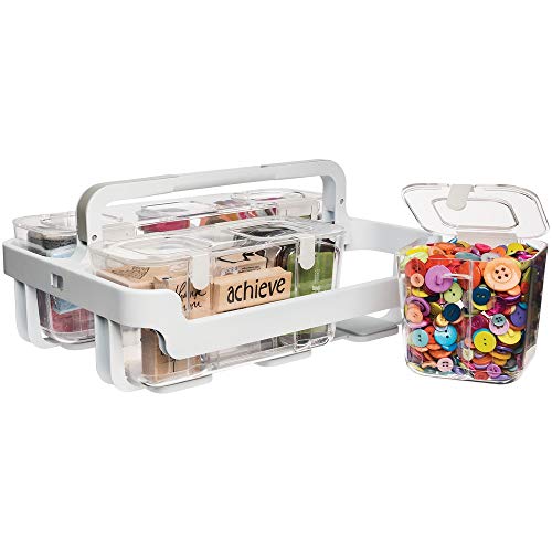 Deflecto Caddy Organizer, Stackable with Three Compartments, White and Clear (29003CR)
