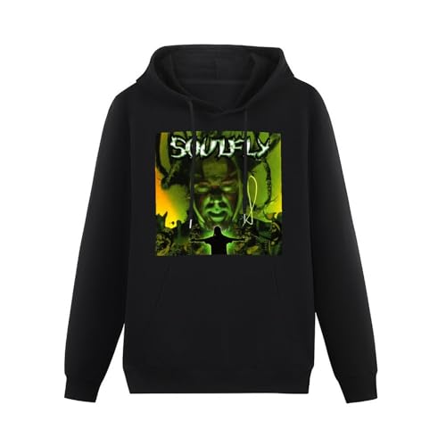 FOPJRUISDAEL Men Long Sleeve Printed Hoodies Soulfly Hoody Sweatershirt Black L