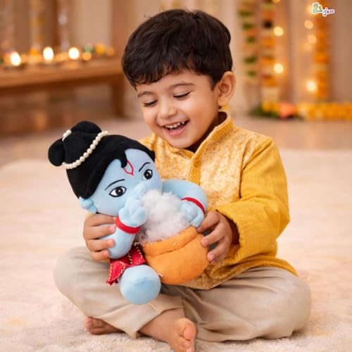 Image of Soft Toy Idol - 25 CM Plush Lord Krishna Doll for Kids | Cuddly Religious Stuffed Toy | Soft Plush Toy for Boys & Girls (Multicolour)