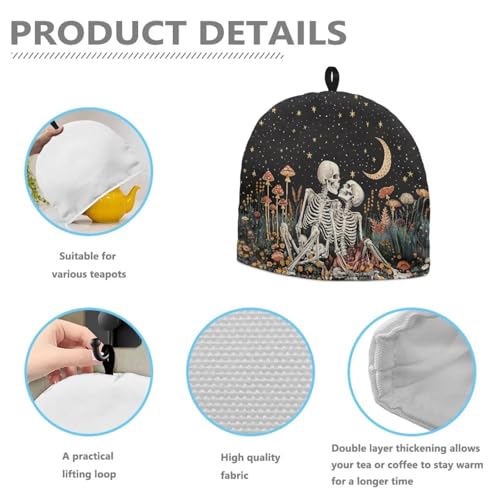 Image of Hudotybom Funny Skeleton Tea Cosy Teapot Cover Breakfast Coffee Warmer Cozy Kettle Cover Water Kettle Protector Kitchen Cozies Insulated Large Teapot Quilt Warmer for Kitchen Dining Table
