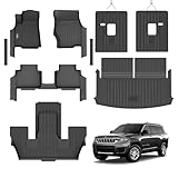 Floor Mats Custom for Grand Cherokee L 2021-2025 2026 Captain Chair(Only for 6-Seater w/o 2nd Row Armrest) TPE All Weather Cargo Liner with Backrest Mat & Door Sill Guards Accessories, Black