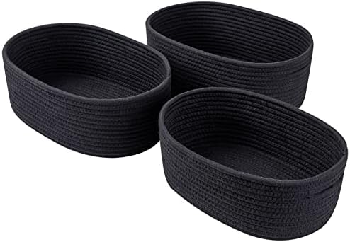 voten Black Toy Storage Basket Bins Set,Shelves Closet Cloth Storage Basket for Organizing&Storage,Small Woven Basket for Storage,Oval Set 3Packs