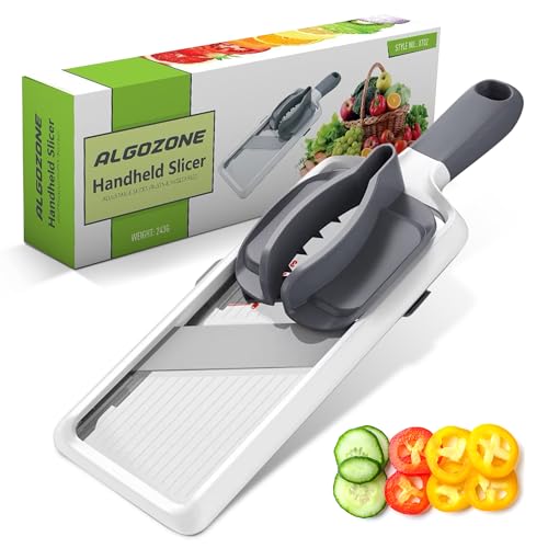 Premium Grip Handheld Mandoline for Kitchen - Adjustable 3-Function Thickness, Safety Hand Guard, Multi-Purpose Vegetable Chopper & Fruit Cutter, Cheese Slicer, Onion Potato Salad Food