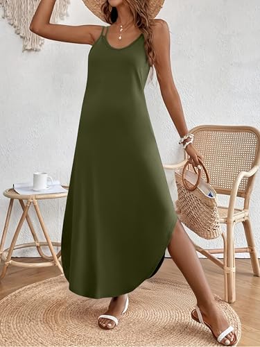 Image of Zeagoo Women's Casual Sundress Summer Maxi Sleeveless V Neck Split Boho Beach Dress Travel Vacation Dress with Pockets