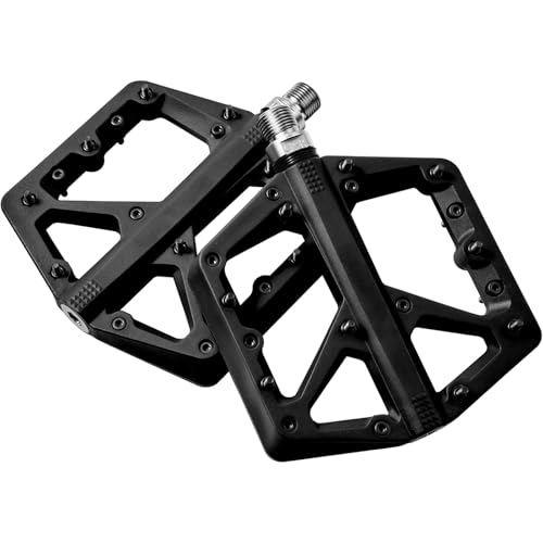 MTB Pedals, Large Platform with 18 Grippy Pins, Cr-Mo Spindle, Dual Bearings, Lightweight Nylon Fiber for BMX & MTB Bikes, 9/16 (Black)