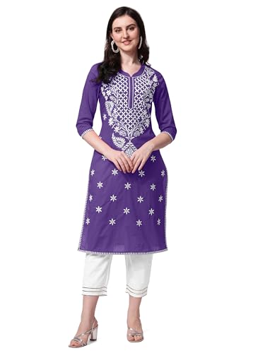 Image of MIRCHI FASHION Pure Cotton Lucknowi Chikankari Embroidered Kurta Set | Straight Fit Kurta Pant Outfit | Ethnic Office Wear & Daily Style 2 Piece Collection