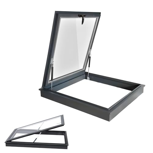 Skylight House Roof Window, Underground Lighting Well Window with Double Layer Tempered Glass, Flush Mount Roof Access Hatch Security Door, Venting Deck Viewing Window Cover for Sunroom (78cm/30.7in)
