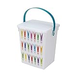 Peg Storage Basket Container with Lid Washing Powder storage Box 5L with 36 Wooden Clothes Pegs, Dishwasher Machine Soap Tablet box (Turquoise Handle) - Image 2