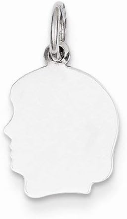 Solid 14k White Gold Plain Small Facing Left Engravable Girl Charm Pendant (20mm x 4mm)