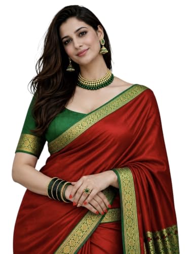 Image of Women's Glory Banarasi Satin Silk Saree with Rich Zari Woven Border & Pallu | Soft Glossy Party Fancy Traditional Saree for Wedding, Festive, Function | Blouse Piece Included