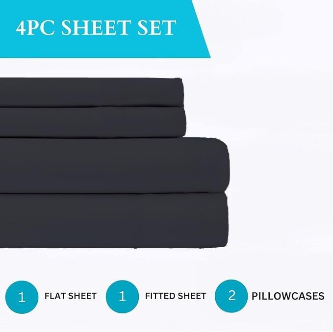 Miniatura 3 de Juego de sábanas de lujo de 4 piezas de calidad hotelera suave y suave tamaño matrimonial, bolsillo profundo de 18 pulgadas, 100% algodón egipcio de
