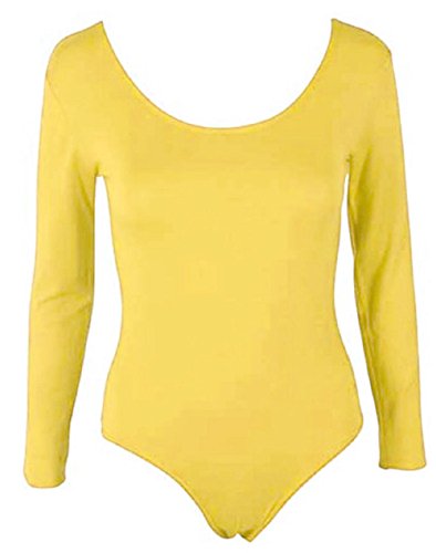 COMMENCER Women's Long Sleeve Stretch Leotard Gymnastics Bodysuit Yellow-M/L