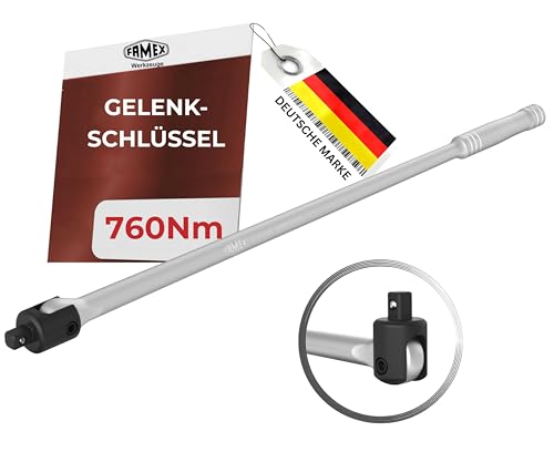 FAMEX Gelenk Drehgriff 1/2 extra lang, 60 cm, bis ca. 760Nm - Gelenkgriff, Gelenkschlüssel, hohe Drehmomente 12,5mm (1/2-Zoll)-Antrieb, Steck-Drehgriff, Gelenkhebel