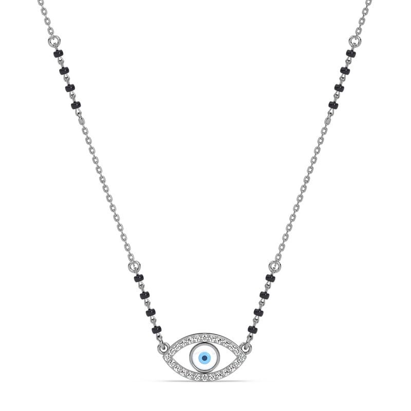 925 Sterling Silver Fiza Evil Eye Mangalsutra Tanmaniya Pendant With Black Beads Chain | Platinum Plated, Swiss Zirconia |Gift for Wife
