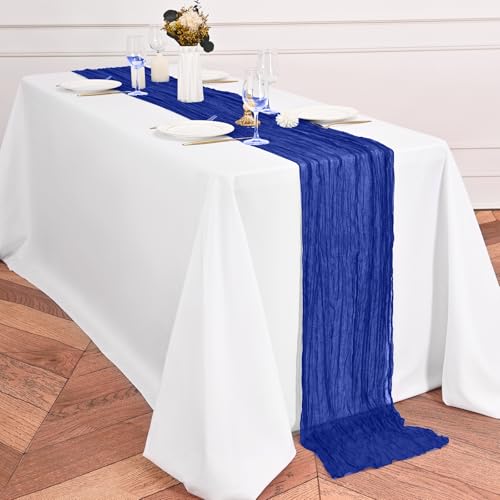 12 Pack Royal Blue Table Runners 10Ft Cheesecloth Table Runner Rustic Gauze Table Runner Romantic Long Sheer Fabric Cheese Cloth Table Runners for Wedding Party Bridal Baby Shower by Lumaycens - Used condition - Image 4