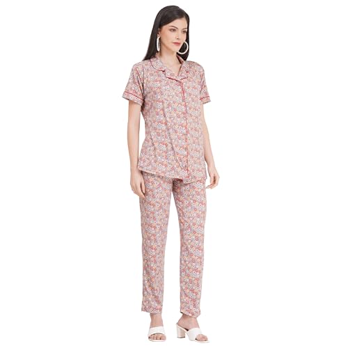 Image of Women's Pure Cotton Top & Pyjama Set - Printed Nightwear and Loungewear, Comfortable Night Suit for Sleep and Relaxation