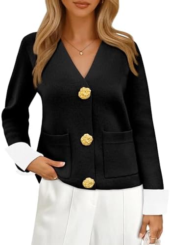 Saodimallsu Womens V Neck Cardigans Long Sleeve Button Down Loose Knit Dressy Casual Fall Sweater Balzer with Pockets