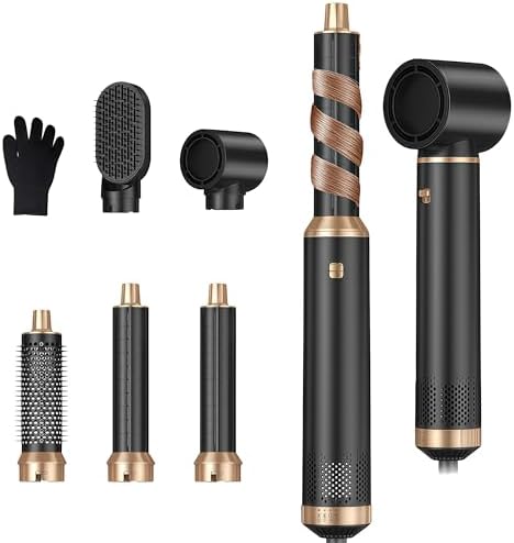 Aeumruch 5-in-1 Hair Styler Brush Set, 60000 RPM 1000W Negative Ion Hair Dryer with Upgrade Hot Air Brush Curling Iron As A Gift for Straight/Curl/Drying/Smoothing Newbie and Travel Friendly