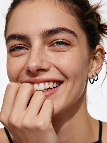 Image of ChicSilver 925 Sterling Silver Huggie Hoop Earrings Small Hoop Earrings for Women Hypoallergenic Silver Huggie Earring Cartilage Earrings for Women (6 /8 /10 /12 /14 /16 /18 /20MM)