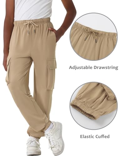 EXARUS 3 Pack Boys Cargo Joggers Hiking Pants Kids Lightweight Quick Dry Drawstring Elastic Waist Athletic 6-14Y3