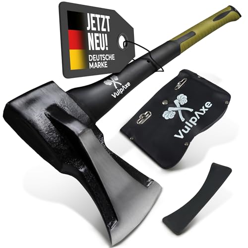 VULPAXE Spaltaxt 2kg 68cm – Profi Axt & Beil mit Carbonstahl-Klinge – Spalthammer für Holz Spalten – Glasfaserverstärkter gummierter Griff