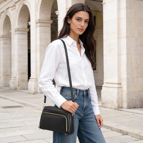 Image of Kattee RFID Genuine Leather Crossbody Bag for Women Small Purse | Top Grain Pebbled Leather. Compact Size. Built-in wallet. Anti-theft design for security. Ideal for daily, travel & work