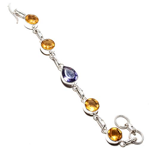 Bracelet iolite et citrine en argent 925 fait main haut de gamme