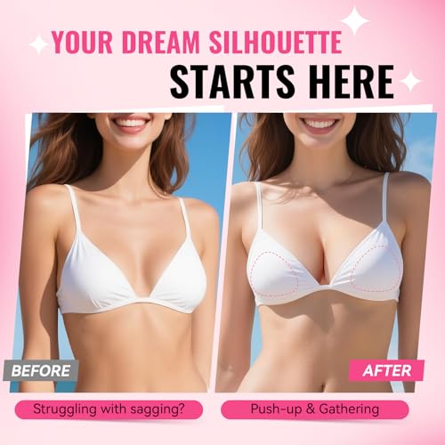 Double Sided Sticky Bra Inserts, Invisible Push Up Sticky Bra Pads for Large Breasts, Stick on Bra for Bikini Swimsuits (Medium, Beige)3