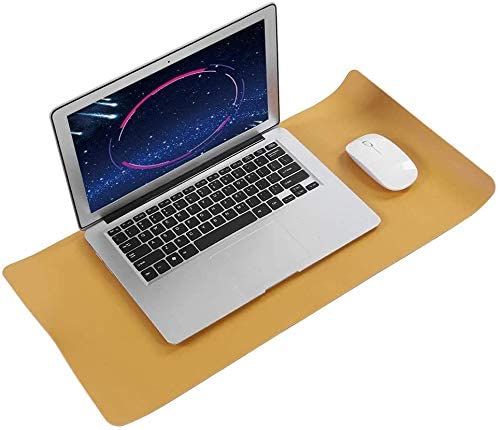 Image of Mouse Pad, Desk Mat, Large Leather Desk Pad, PU pad Waterproof Mouse Pad for Laptop, Office Table Protector Blotter Best Gifts (60 x 30 cm, Nevy Blue & Orange)