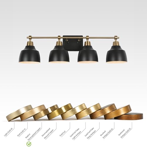 Image of KSANA Bathroom Light Fixtures, 4-Light Black Bathroom Vanity Lights with Gold Socket, 29'' Modern Farmhouse Bathroom Lighting Lights Over Mirror with Black Metal Shade