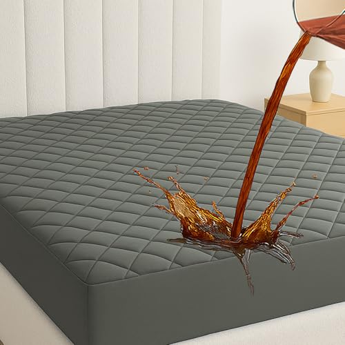 Image of Homestan Quilted 100% Waterproof Microfiber Mattress Protector Queen Size, Soft Bed Cover for Ultimate Comfort (78x66 inches, Grey)