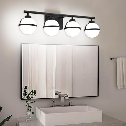 Image of SOLFART 4 Lights Bathroom Lights Over Mirror Vanity Lights for Bathroom Vintage Bathroom Light Fixtures Over Mirror Black Vanity Lighting Mirror Lights
