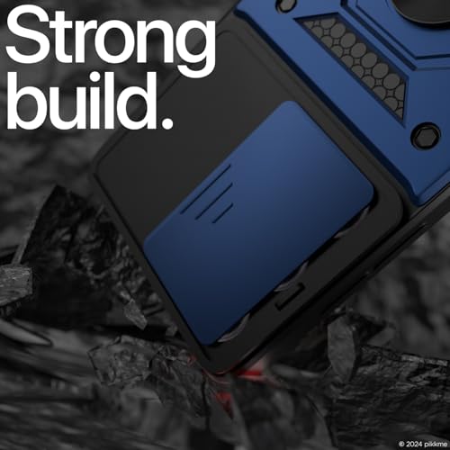 Image of Pikkme Back Cover for Realme C75 | D10 Tough Armor | 360 Protection Case | Sliding Camera Shield Cover & Ring Holder Stand Bumper Case (Blue)