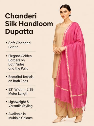 Image of Studio Shringaar Women's Chanderi Silk Blend Handloom Dupatta (32 inch X 2.35 Meters)