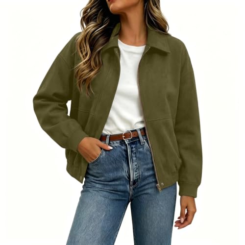 Hvyesh Womens Jacket Faux Suede Zip Up Cropped Fleece Jacket Women - image 2