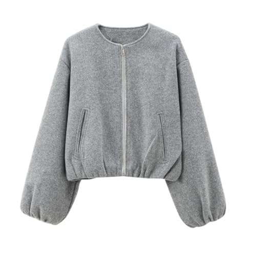 Blouson bomber court femme veste légère col rond manteau décontracté streetwear