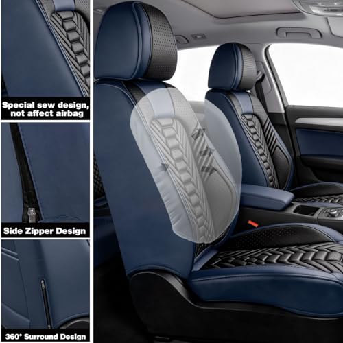 Image of Foneso Luxury Leather Automotive Seat Covers | Car Seat Covers Front & Back Seat, 5 Seats Car Seat Protectors Waterproof Universal Fit for Sedan, SUV, Pickup Truck