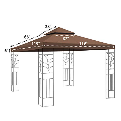 BenefitUSA 10x10 FT Gazebo Canopy Replacement Top Double Tiered Canopy Top Cover (Brown)